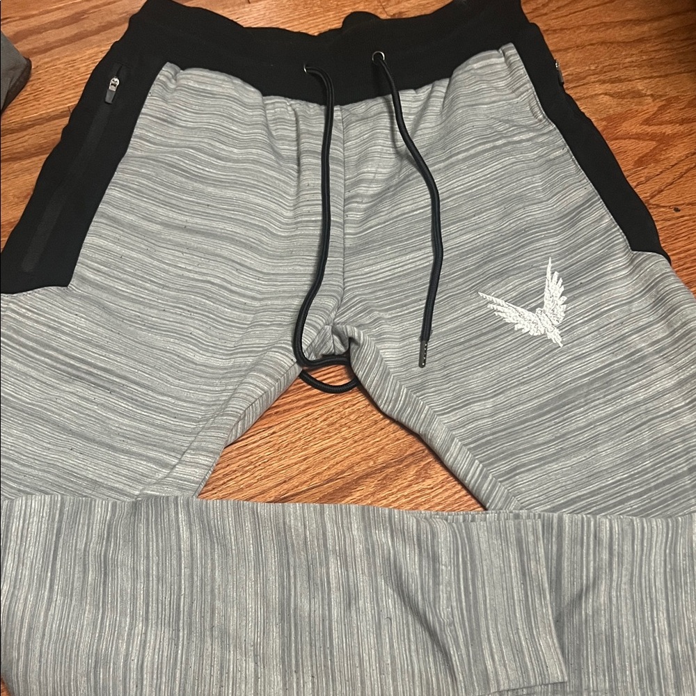Gray and Black Joggers with Embroidered Logo